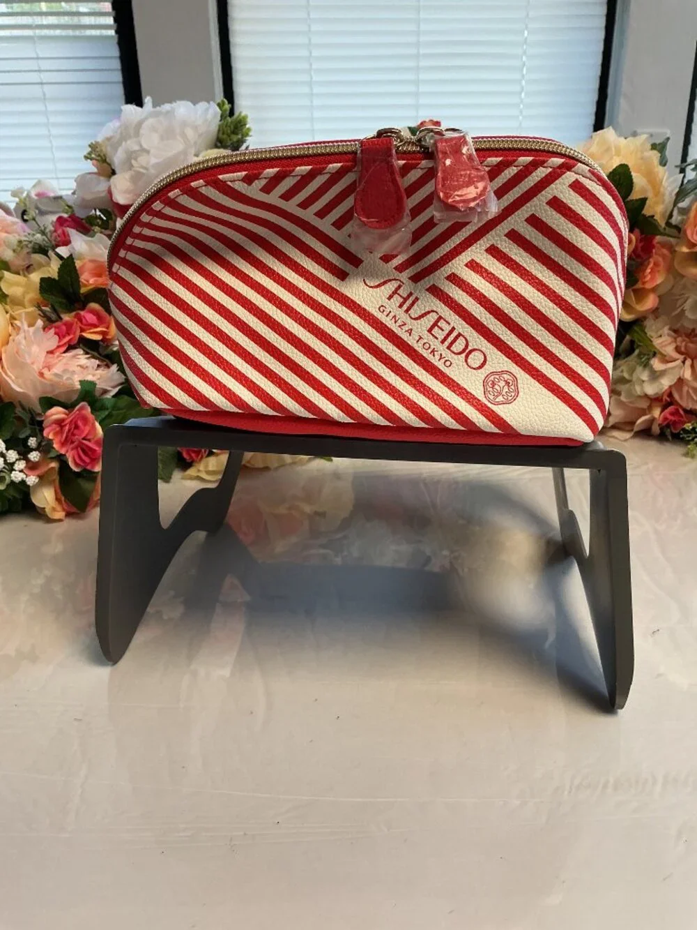 Shiseido Ginza Tokyo Red Cream Geometric Cosmetic Pouch